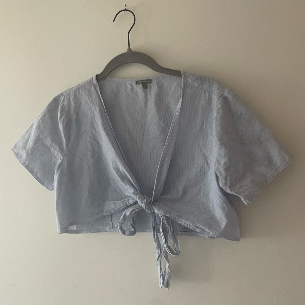 Blue Striped Front Tie Crop Top‎ Charlotte Russe
